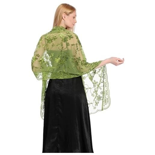 LumiSyne donna scialli e involucri con paillettes per abiti da sera scintillante ricamo di paillettes motivo floreale tulle in pizzo leggero sciarpa elegante scialle stola per sposa matrimonio festa