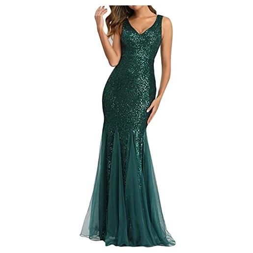 Cocila abito lungo boho floreale da donna abito da a aderente ricamato in pizzo con scollo a v e paillettes da donna vestiti smeraldo (green, m)