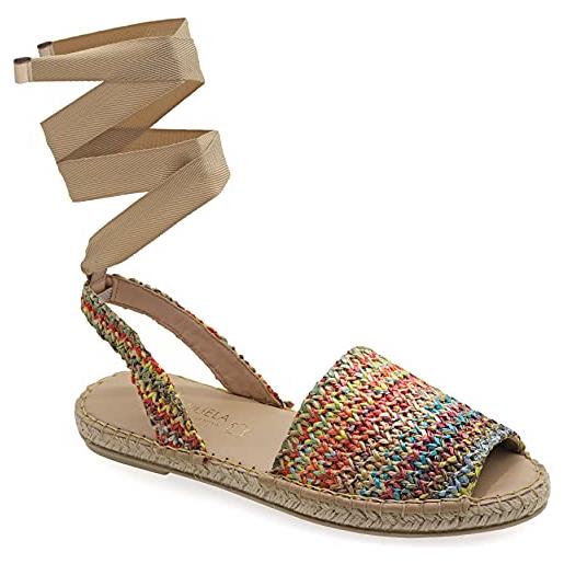 EMMANUELA handcrafted for you emmanuela colorato espadrillas realizzato in tessuto lavorato a maglia, pancetta di peep toe con tacco a cuneo basso, espadrillas per pizzo, fatto a mano in grecia, multicolore 3, 40 eu