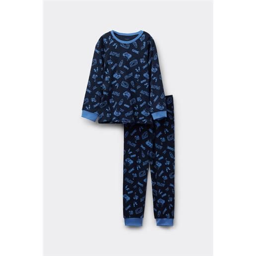 Tezenis pigiama lungo bimbo cotone pesante stampa game bambino blu