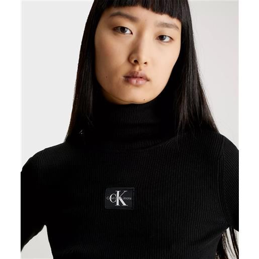 Calvin klein jeans dolcevita a costine slim fit nero donna