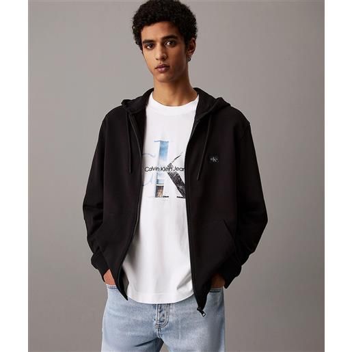 Calvin klein jeans felpa con cappuccio con zip integrale in spugna di cotone uomo