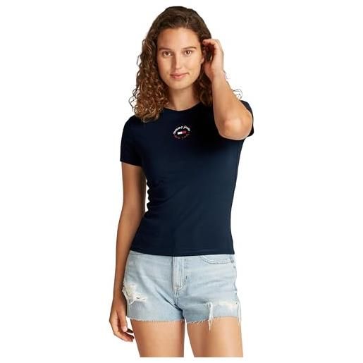 Tommy Jeans donna t-shirt maniche corte essential logo tee slim fit, blu (dark night navy), xl