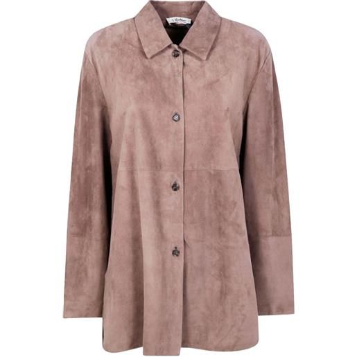 'S Max Mara cappotto monopetto in pelle scamosciata - brown