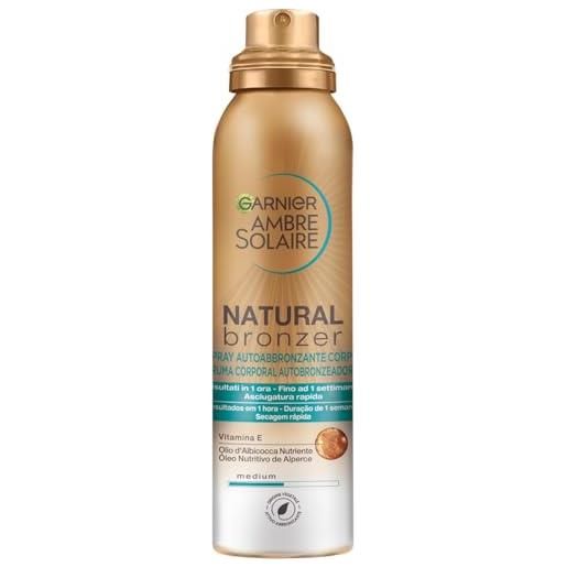 Garnier spray autoabbronzante natural bronzer, per un'abbronzatura uniforme e naturale, a rapido assorbimento, azione nutriente, con olio di albicocca e vitamina e, ambre solaire, 150 ml