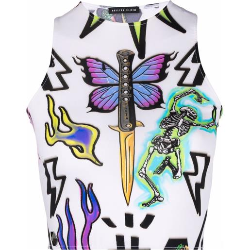 Philipp Plein top corto con monogramma - bianco