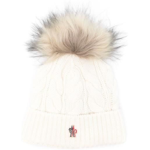 Berretto In Maglia Donna M.I.R.O.S. - Bianco, Lavorato A Mano Con Pon Pon