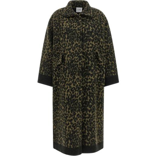 Nude cappotto animalier a collo alto - verde