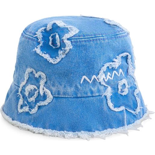 Marni cappello bucket denim con applicazioni a fiori - blu