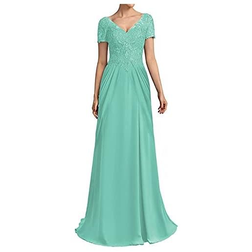 N/ C abito madre della sposa sposo con scollo a v, in pizzo, applique, manica corta, lungo, formale, per donne, turchese, 56