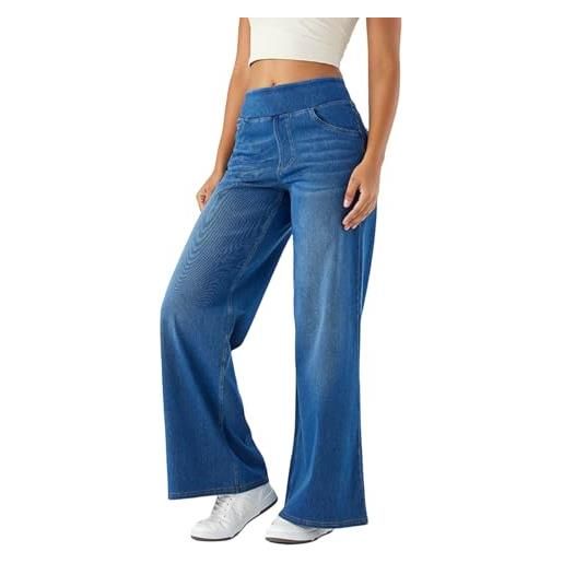 Generico palazzo pantaloni estivi da donna con vita alta e morbido materiale elasticizzato, jeans da donna per tutti i giorni, viaggi o ufficio