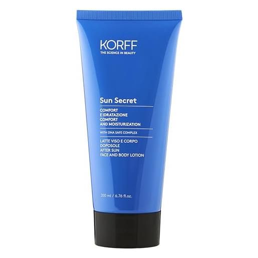 Korff Sole korff sun secret latte doposole idratante e restitutivo, con dna-safe complex, texture fresca, leggera e di rapido assorbimento, comfort e bellezza per la pelle, adatto a tutti i tipi di pelle, 200ml