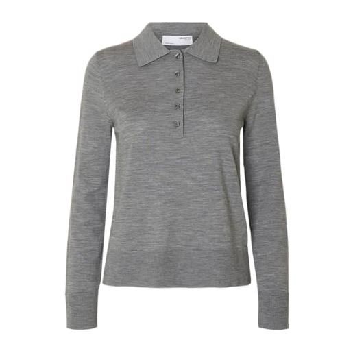 SELECTED FEMME slfthea ls knit merino collar neck noos, farina d'avena, l donna