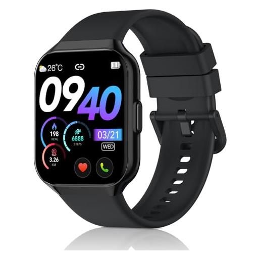 QCOQ® smartwatch uomo donna, 1.96 orologio smartwatch con effettua o risposta chiamate, 110+ sport smart watch, cardiofrequenzimetro/contapassi/sonno, impermeabile ip68 fitness track per android ios