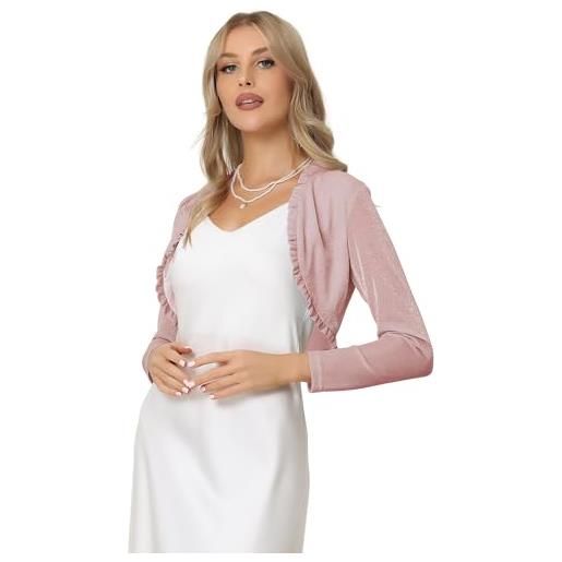Allegra K donna natalizio coprispalle aperto sul davanti coprispalle bolero a maniche lunghe con volant cardigan corto di natale per festa di halloween rosa xs