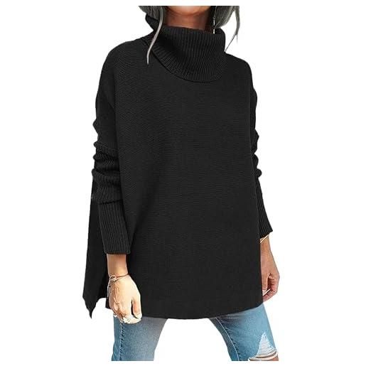 Generic maglioni a collo alto da donna, maglioni oversize a pipistrello, maniche lunghe, lavorati maglia, pullover invernali, con orlo rov