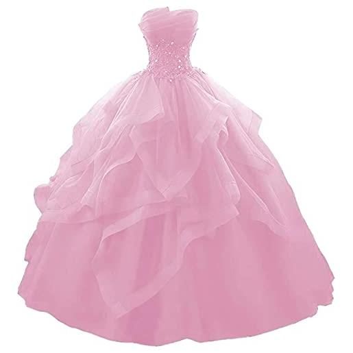 WSEYU abito da ballo lungo con ruches quinceanera, abito da sera senza spalline in pizzo, tulle con perline, principessa, blu reale, 42