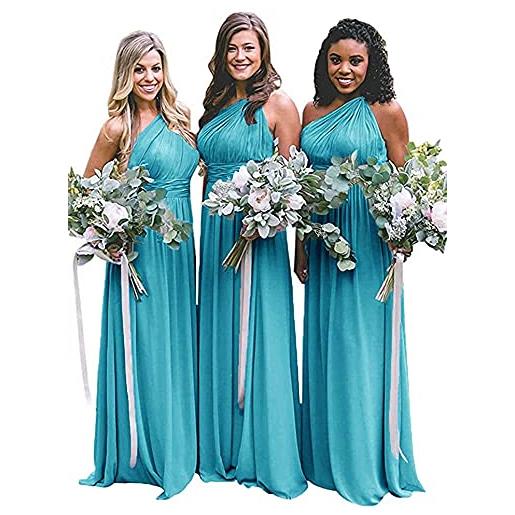 N/ C una spalla ha increspato la damigella d'onore vestito da promenade formale senza schienale lungo del partito per le donne, acqua, 52