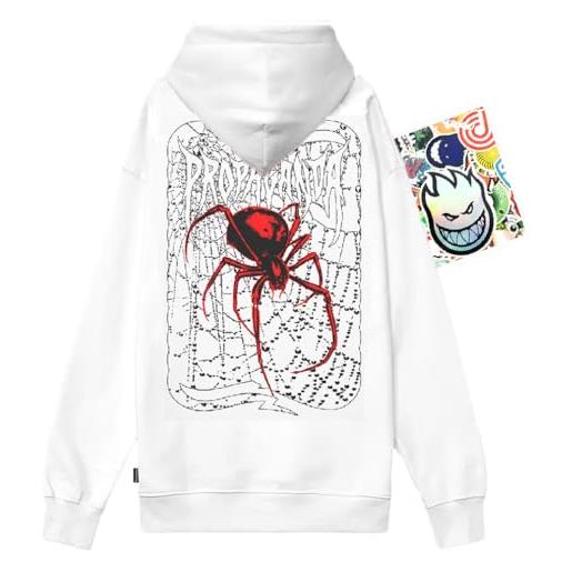 PROPAGANDA felpa con cappuccio uomo logo spider hoodie limited edition fw2025 e 20 stickers originale (it, testo, l, regular, regular, bianco + 20 stickers)