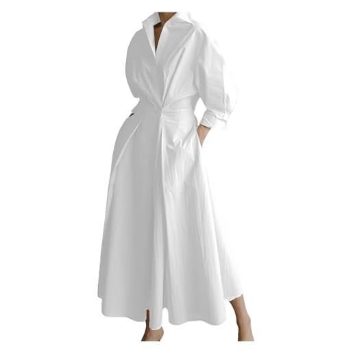 Generic primarilyx - abito da donna a portafoglio, con colletto alto, in cotone, traspirante, casual, con bottoni, linea ad a, a, s