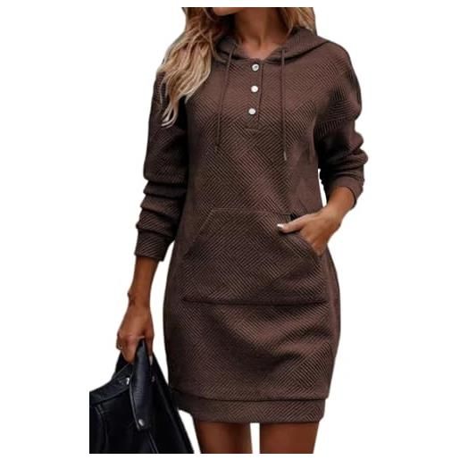 Tomwell vestito donna invernale manica lunga felpa con cappuccio con cappuccio abito mini in maglione tinta unita c cachi l