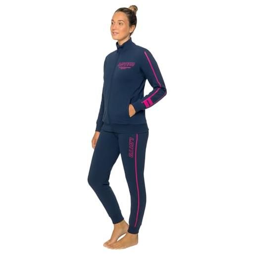 LOTTO homewear tuta sportiva donna in cotone garzato, primavera estate, stile sportivo ginnastica jogging relax (it, testo, l, regular, regular, blu 12)