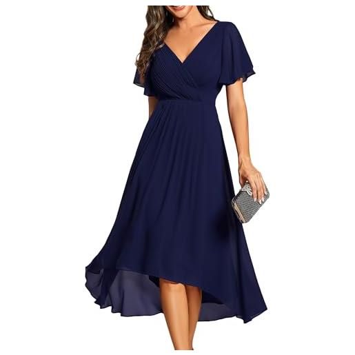 Ever-Pretty vestito elegante donna cerimonia manica corta collo a v gonna midi blu navy 50