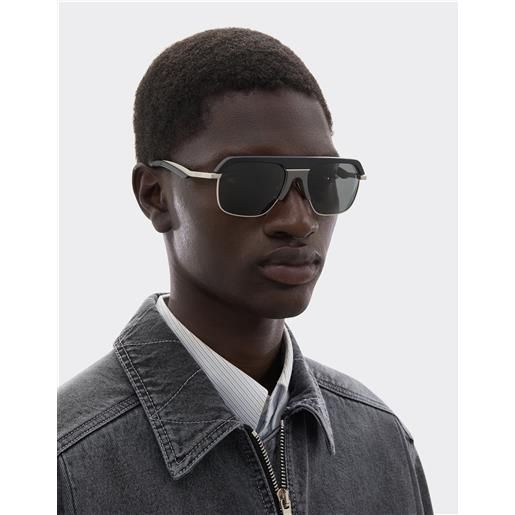 Ferrari occhiale da sole Ferrari in metallo argento opaco con lenti polarizzate grigie - Ferrari collection nero os