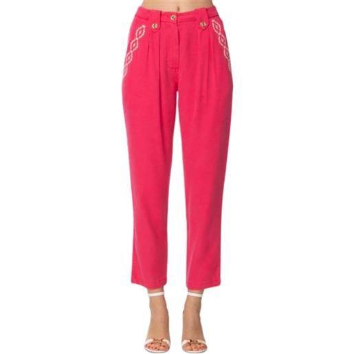 Elisabetta Franchi jeans donna crop con ricami fucsia 29