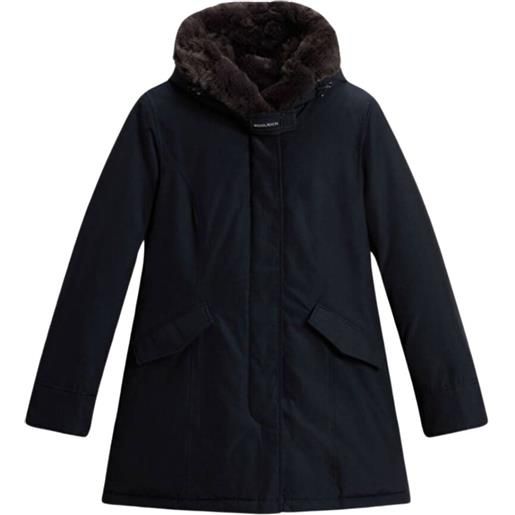 Woolrich parka donna beaker parka in ramar cloth con pelliccia sintetica blu navy xs