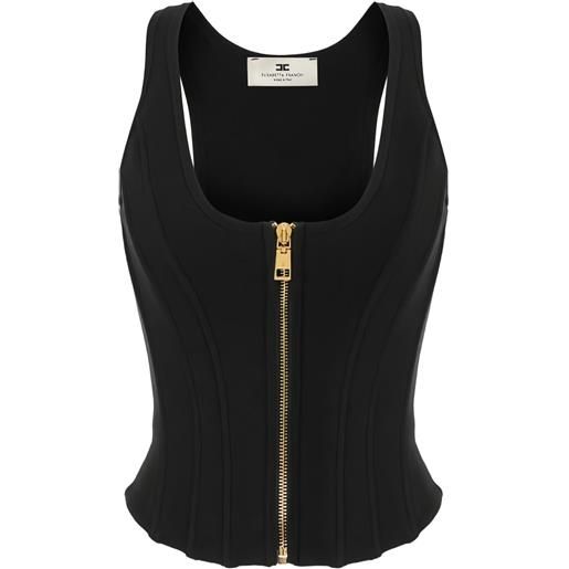 Elisabetta Franchi top a coste con zip - nero