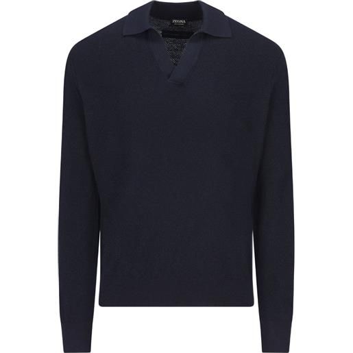 Zegna polo con collo aperto - blu