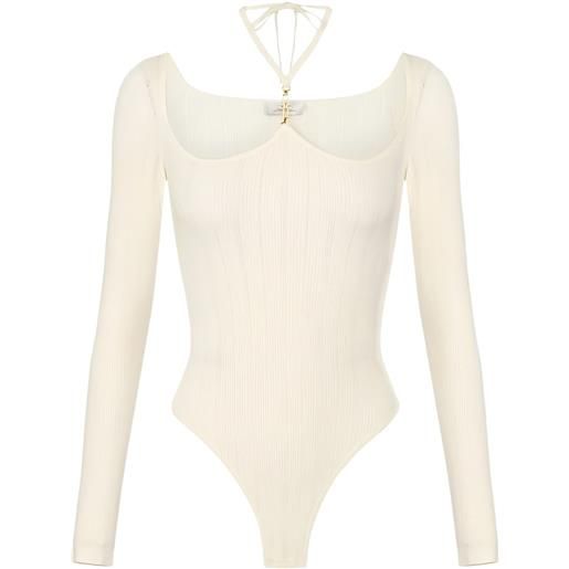 Elisabetta Franchi body a coste con maniche lunghe - toni neutri
