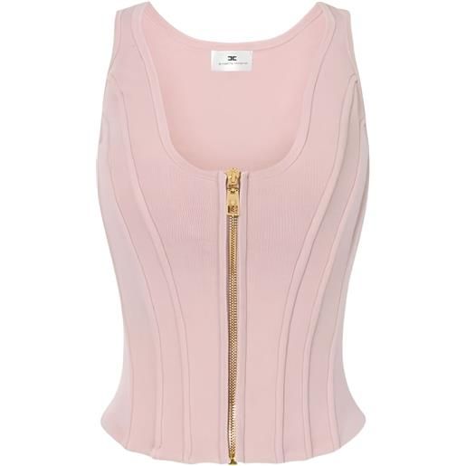 Elisabetta Franchi top a coste con zip - rosa