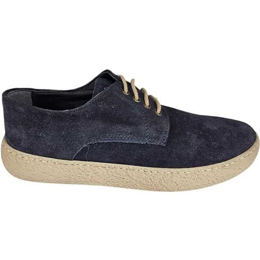 Malu Shoes stringate uomo scamosciate blu fondo steven beige cucito ultraleggero antiscivolo. 