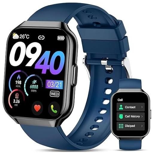 QCOQ® smartwatch uomo donna, 1.96 orologio smartwatch con effettua o risposta chiamate, 110+ sport smart watch, contapassi/sonno/cardiofrequenzimetro, impermeabile ip68 fitness track per android ios