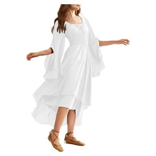 Generic abito lungo da donna con spalle scoperte e maniche a balze, bianco, m