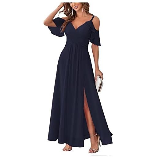 Sincemeet abito da donna in chiffon con spalle scoperte abito da sera formale lungo a trapezio con scollo a v e spacco