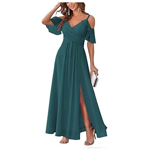 Sincemeet abito da donna in chiffon con spalle scoperte abito da sera formale lungo a trapezio con scollo a v e spacco