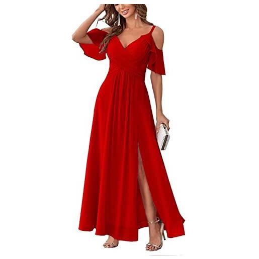 Sincemeet abito da donna in chiffon con spalle scoperte abito da sera formale lungo a trapezio con scollo a v e spacco