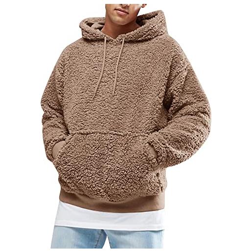 Runcati felpa da uomo con cappuccio in pile lanuginoso, morbida, con tasca a marsupio, in pile teddy, per l'inverno, marrone, s