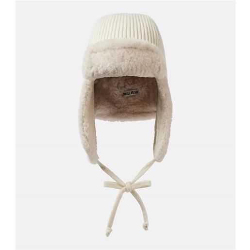 Miu Miu cappello in lana e cashmere con shearling