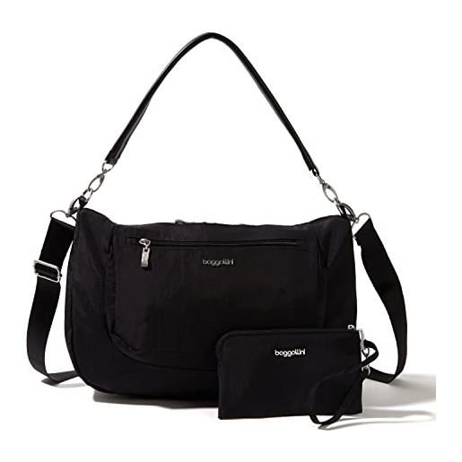 Baggallini half moon, modern everywhere mezza luna messenger donna, nero, taglia unica