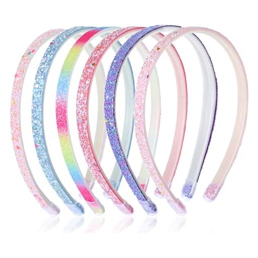 GEEHUA 6 pcs fasce per capelli con paillettes glitterate per donna, fasce per capelli arcobaleno con coriandoli per ragazze, fasce per capelli con decorazioni per feste scintillanti antiscivolo