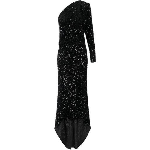 Elisabetta Franchi abito lungo asimmetrico con paillettes - nero