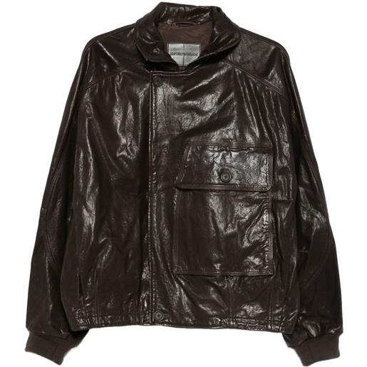 Emporio Armani giacca in pelle con tasche - marrone