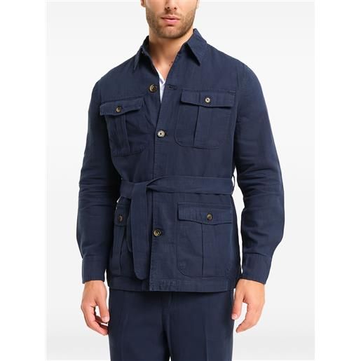 PENINSULA SWIMWEAR giacca-camicia in misto lino e fibra di lino - blu