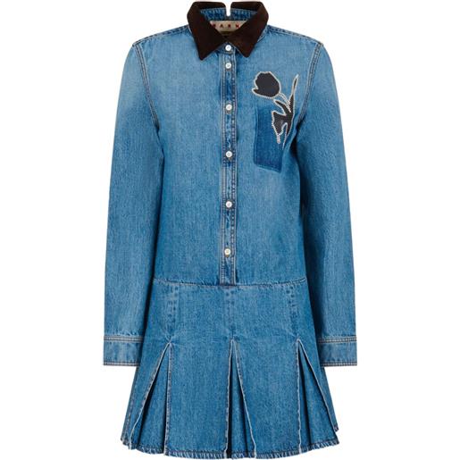 Marni x slawn & soldier abito corto denim con ricamo - blu