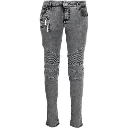 Philipp Plein jeans skinny bike a vita bassa - grigio