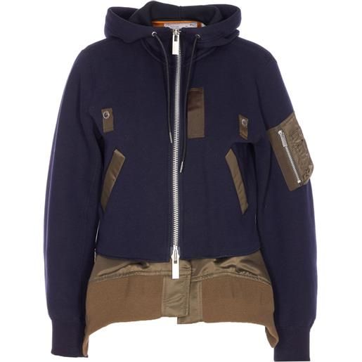 sacai felpa con cappuccio e zip - blu